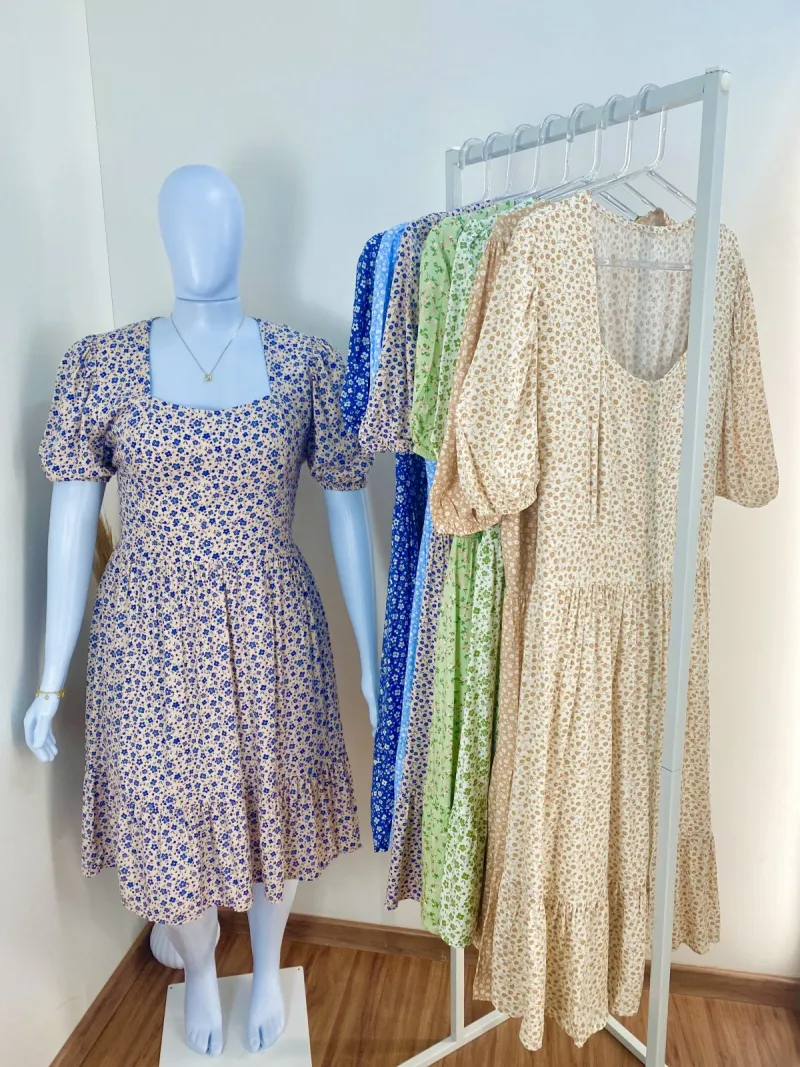 VESTIDO FEMININO ADULTO SEM MANGA CURTO
