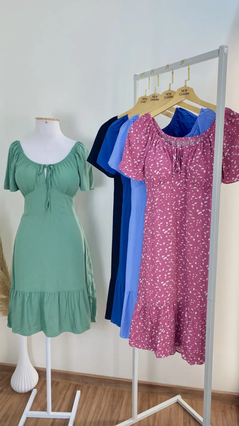 VESTIDO FEMININO ADULTO SEM MANGA CURTO