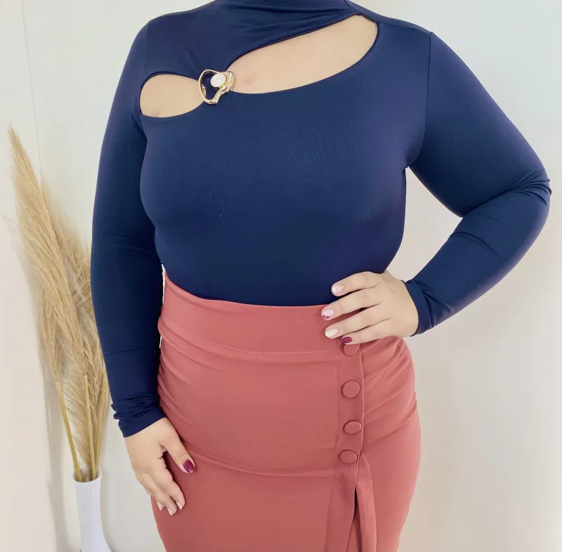 BODY FEMININO ADULTO MANGA LONGA C/FIVELA