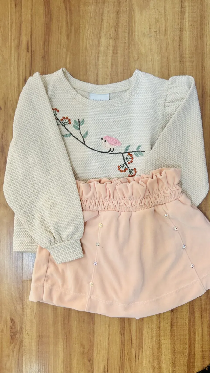 CONJUNTO FEMININO INFANTIL MANGA LONGA+SAIA R48