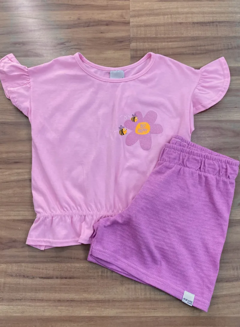 CONJUNTO FEMININO INFANTIL SEM MANGA+SHORTS R09