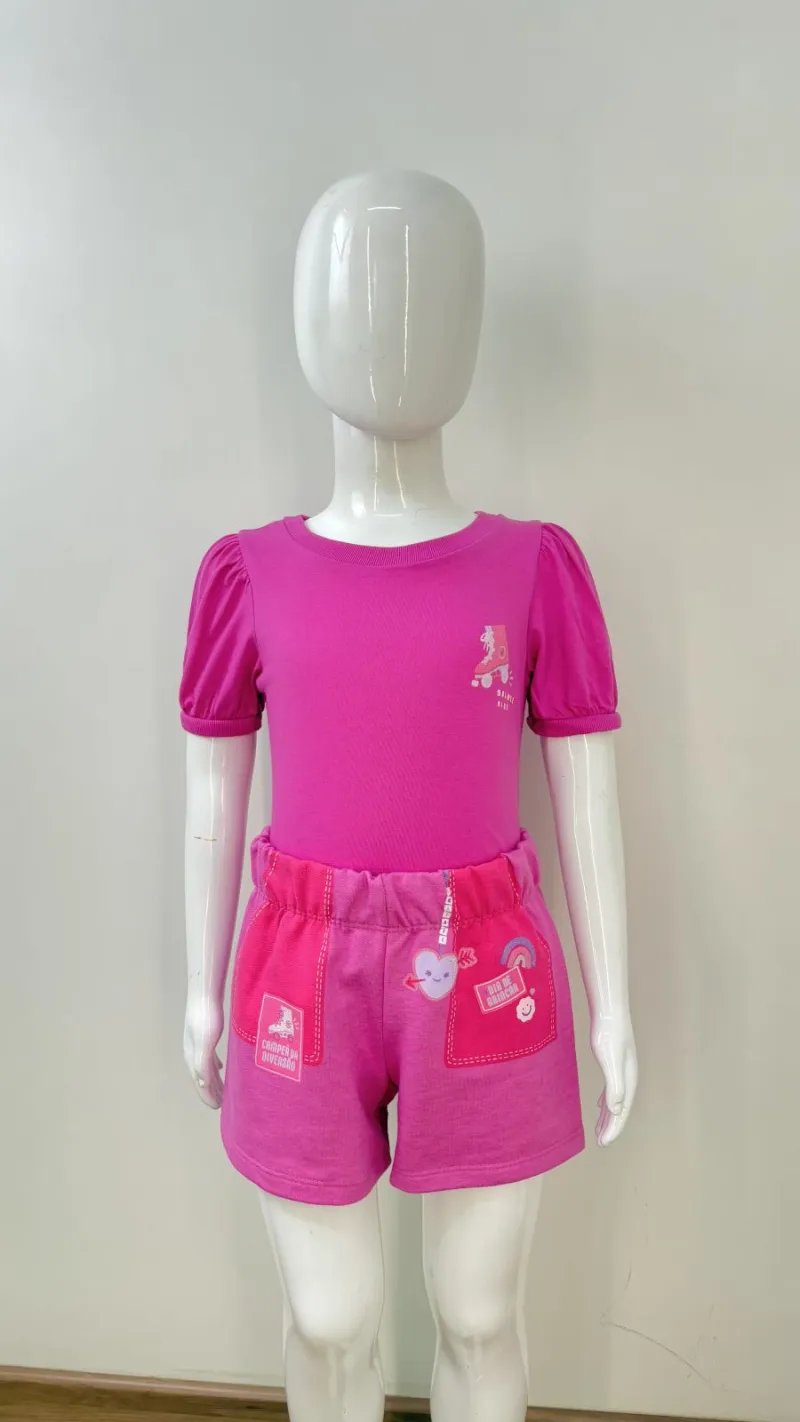 CONJUNTO FEMININO INFANTIL SEM MANGA+SHORT