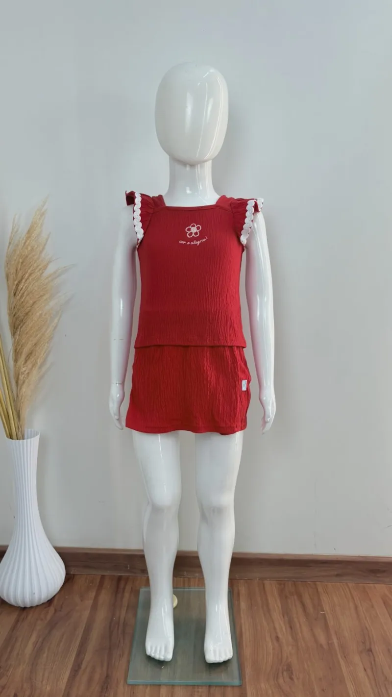 CONJUNTO FEMININO INFANTIL SEM MANGA+SHORTS SAIA