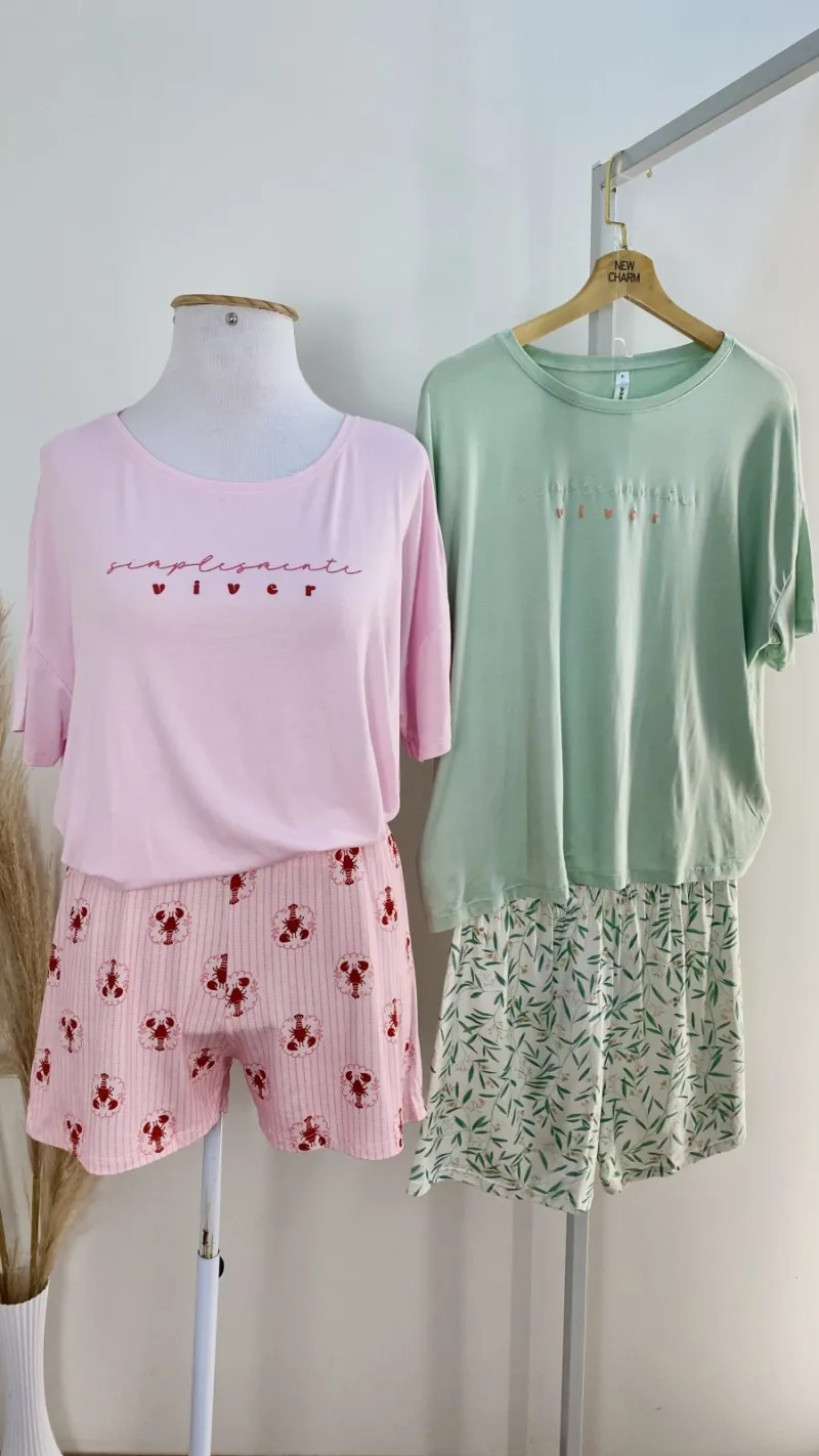 PIJAMA FEMININO ADULTO SEM MANGA+SHORTS