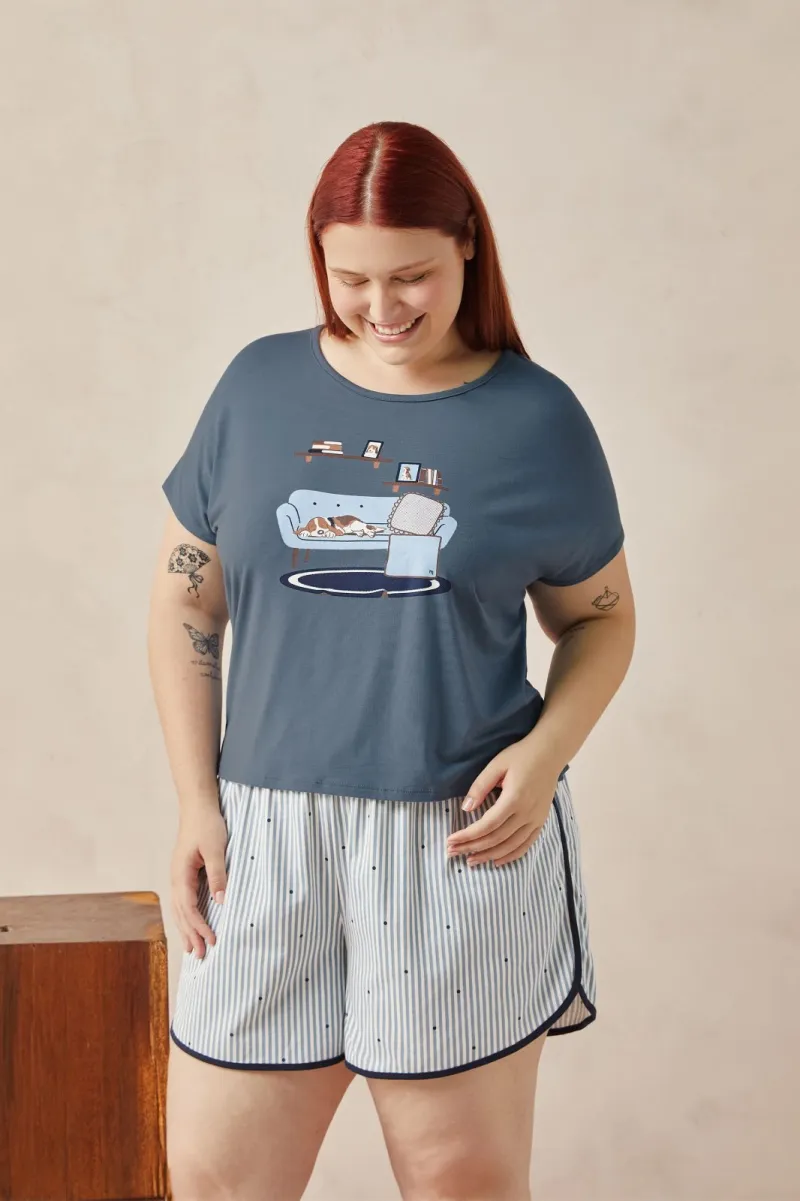 PIJAMA FEMININO ADULTO SEM MANGA+SHORTS