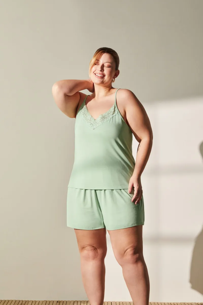 MARIALÍCIA — PIJAMA FEMININO ADULTO SEM MANGA+SHORTS