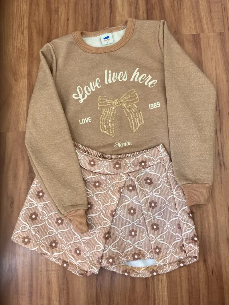 CONJUNTO FEMININO INFANTIL CASACO+SHORTS SAIA