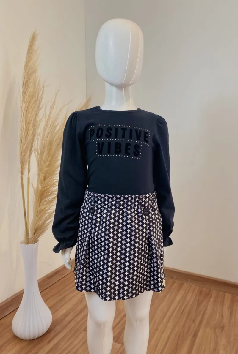 CONJUNTO FEMININO INFANTIL MANGA LONGA+SHORTS SAIA