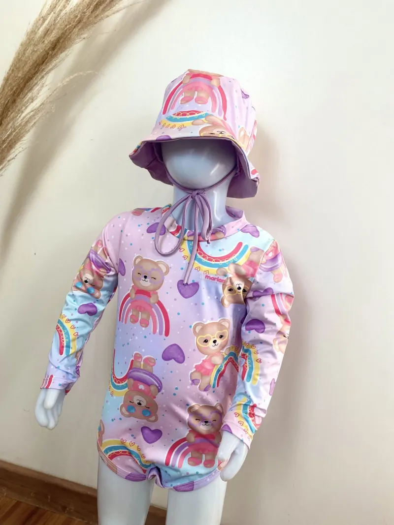 CONJUNTO FEMININO INFANTIL BODY+CHAPEU