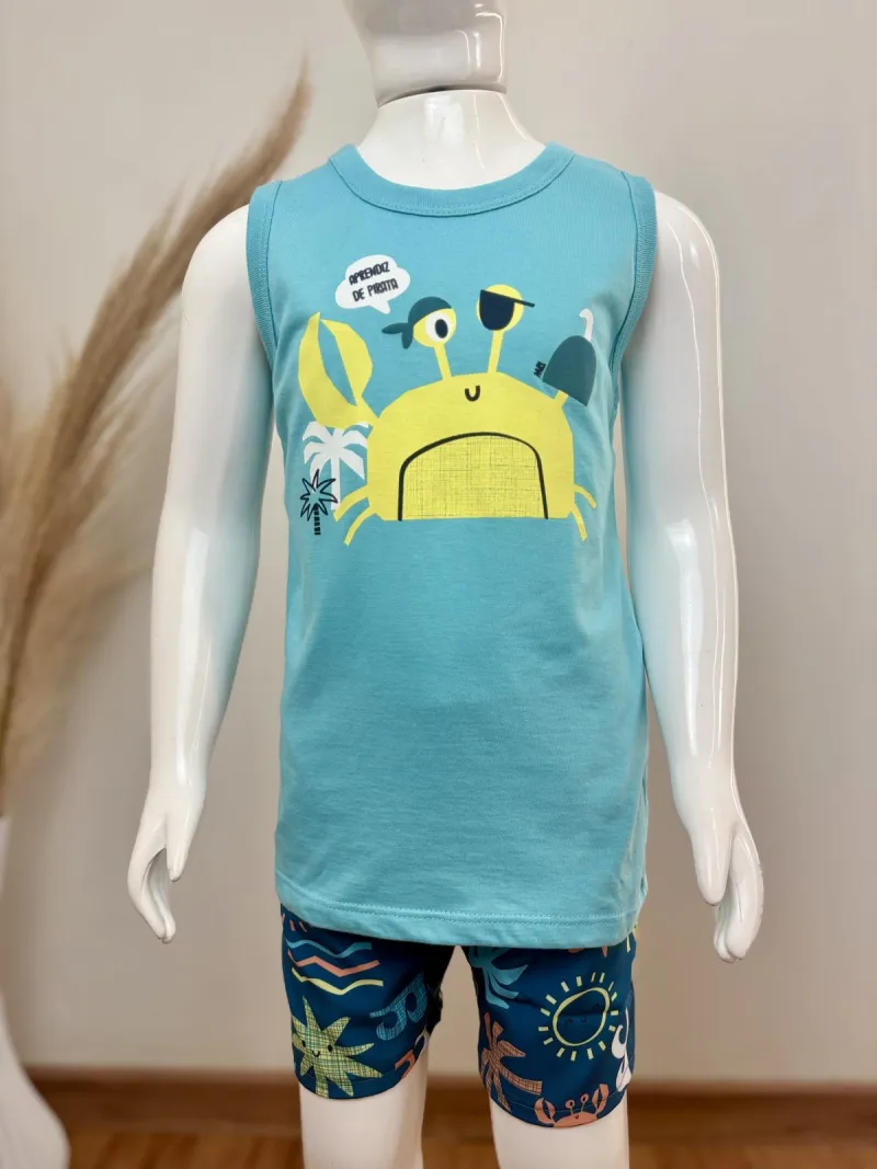 CONJUNTO MASCULINO INFANTIL REGATA+BERMUDA