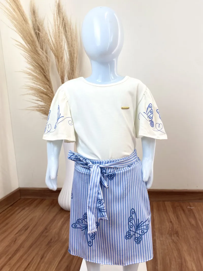 CONJUNTO FEMININO INFANTIL SEM MANGA+SAIA
