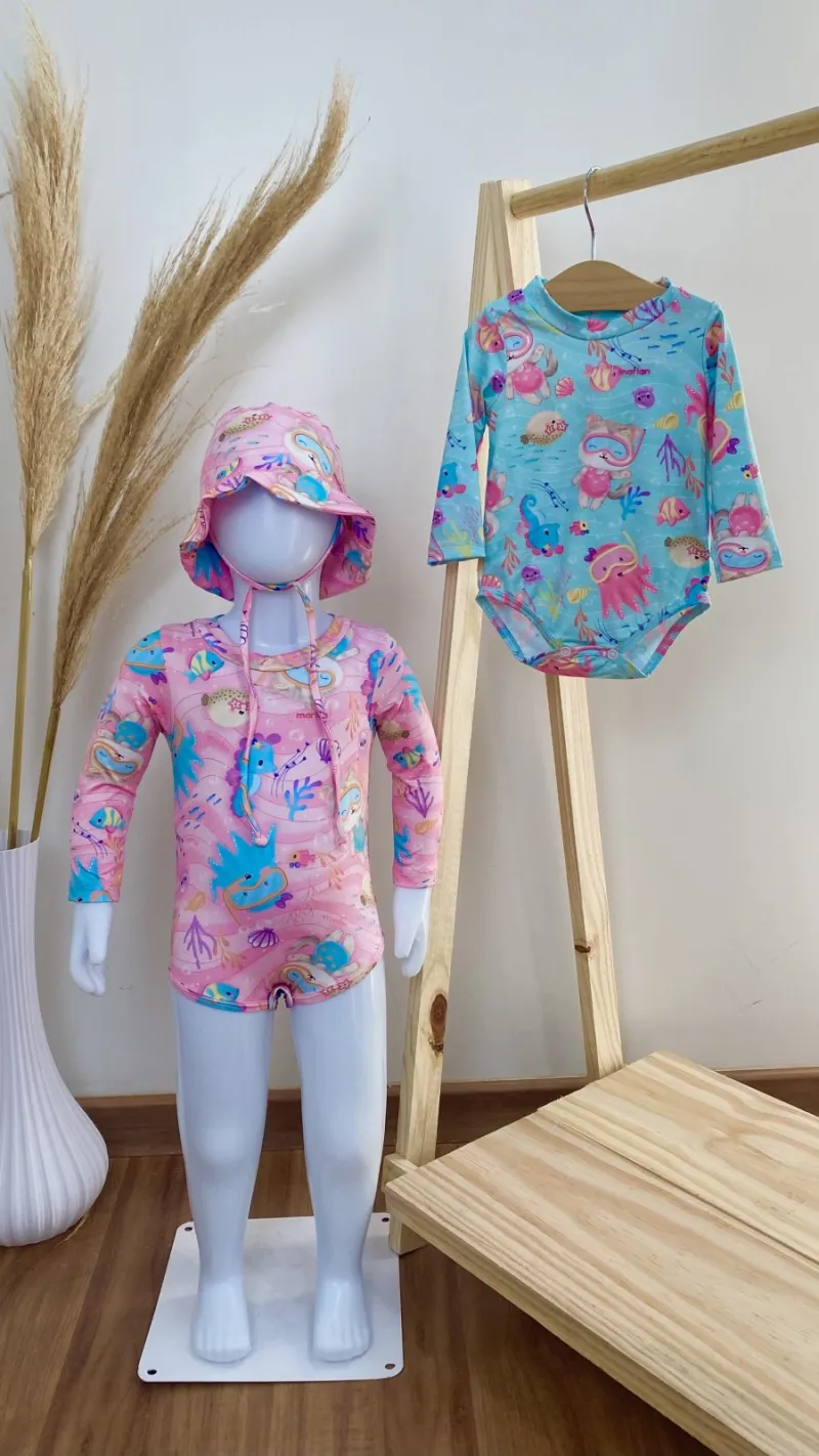 MAIO FEMININO INFANTIL MANGA LONGA+CHAPEU