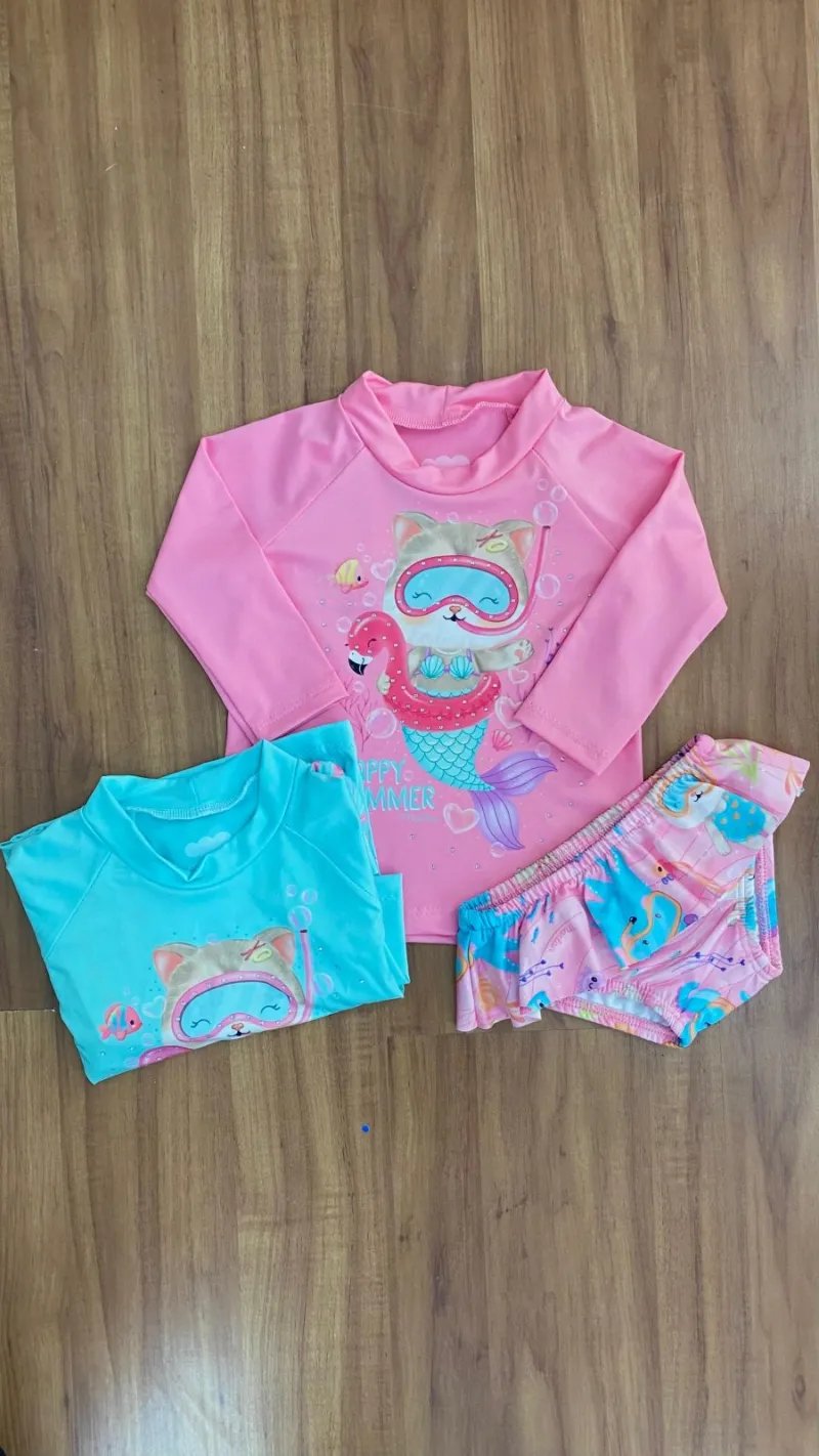 CONJUNTO FEMININO INFANTIL MANGA LONGA PROTEÇÃO UV+CALCNHA