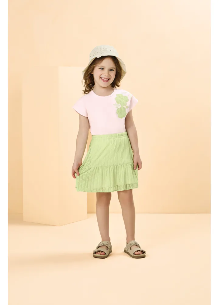 CONJUNTO FEMININO INFANTIL SEM MANGA+SAIA