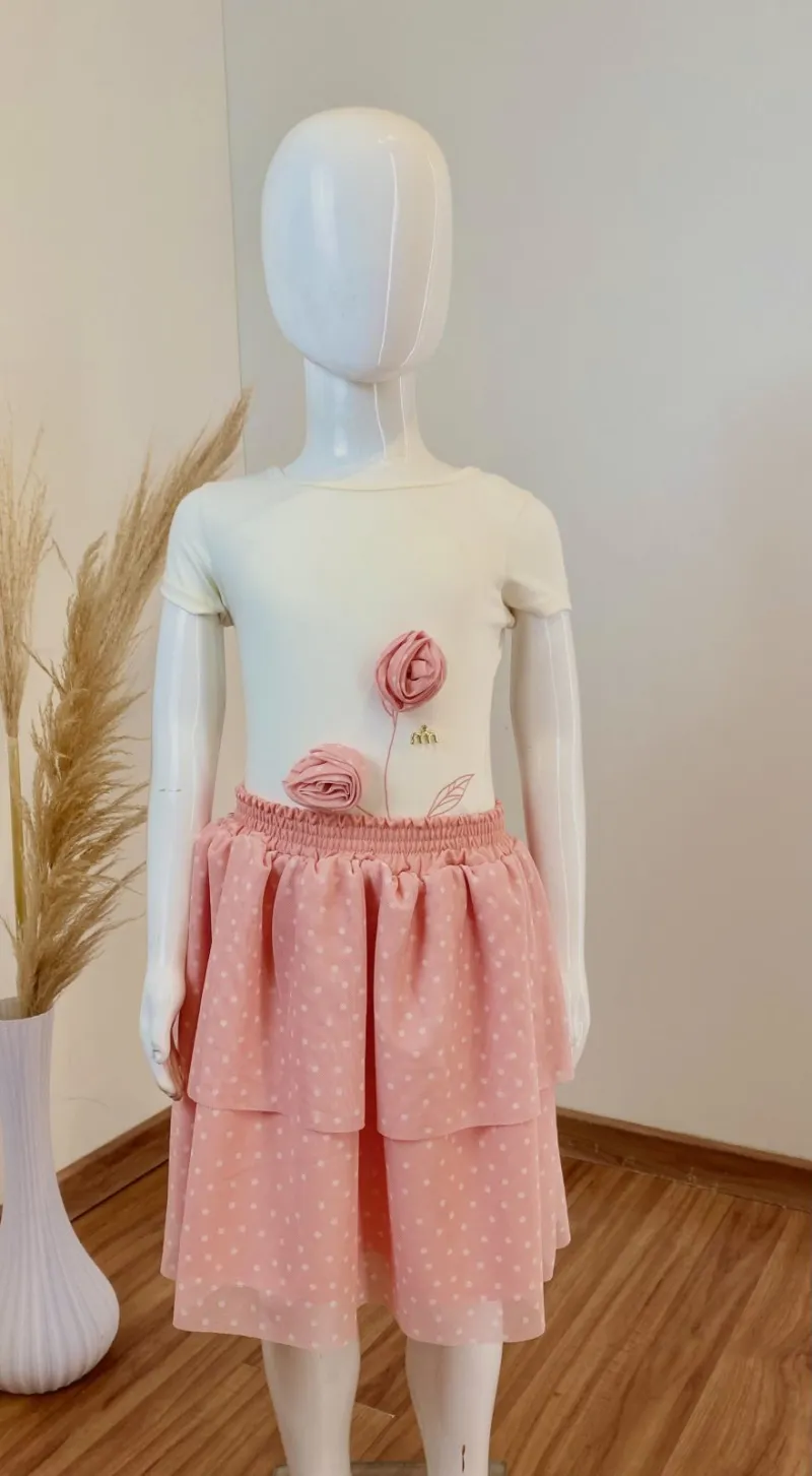 CONJUNTO FEMININO INFANTIL SEM MANGA/SAIA