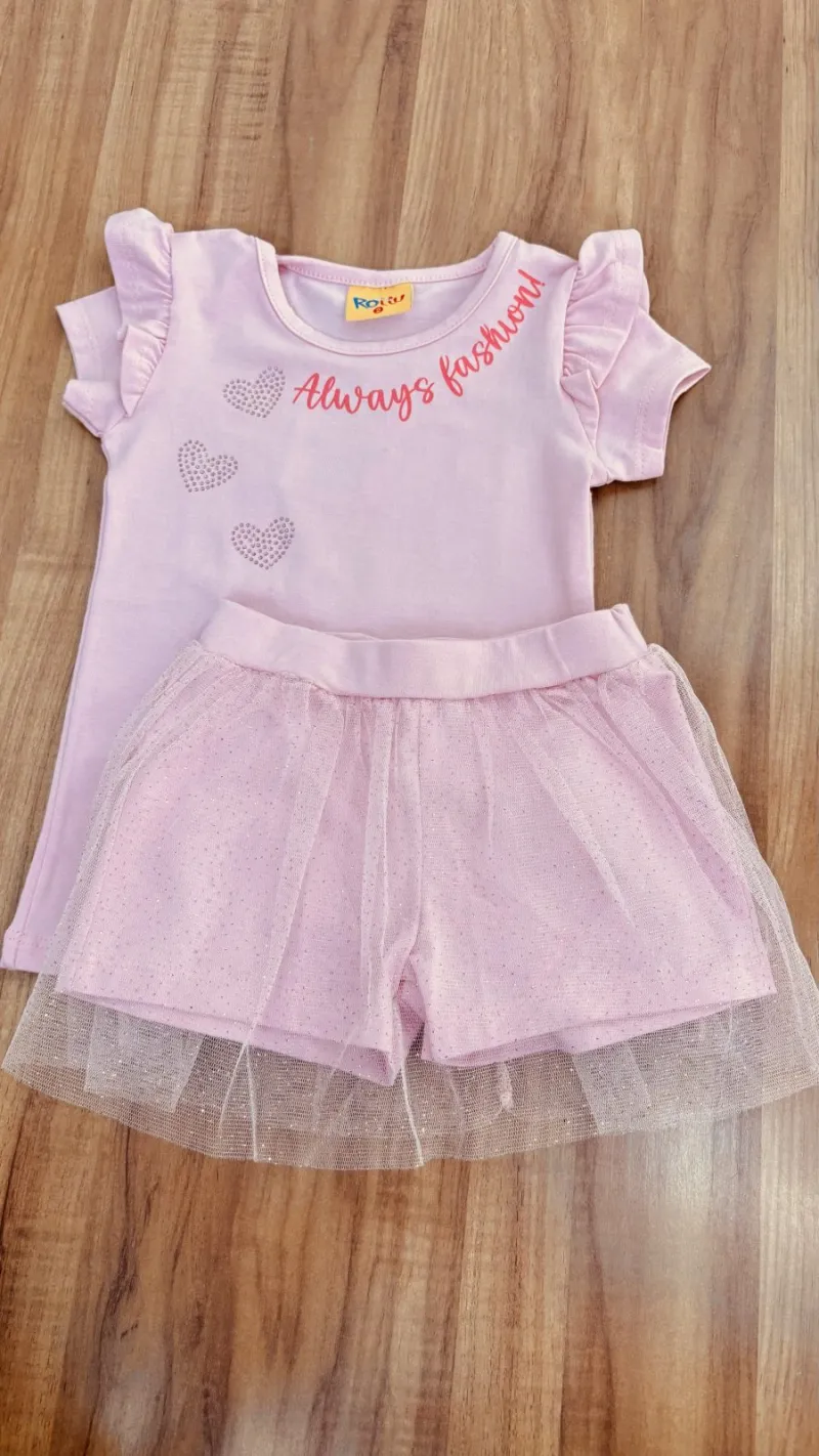 CONJUNTO FEMININO INFANTIL SEM MANGA+SAIA R01