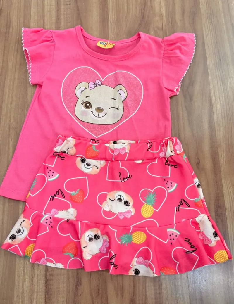 CONJUNTO FEMININO INFANTIL SEM MANGA+SAIA R01
