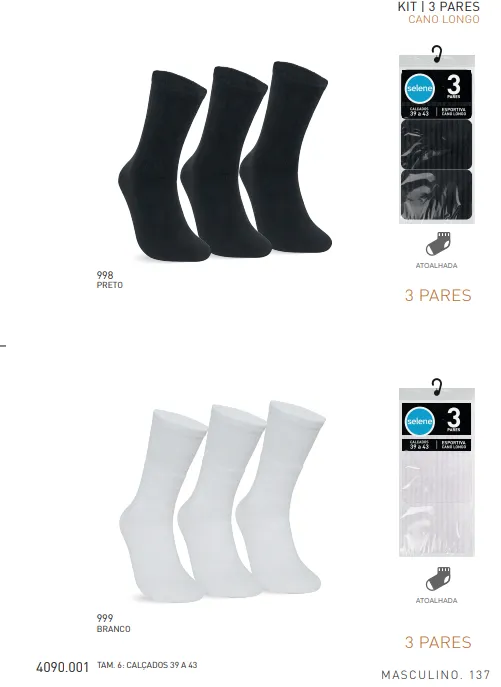 KIT3 MEIA MASCULINO ADULTO CANO LONGO