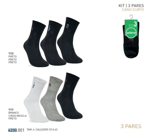 KIT3 MEIA MASCULINO ADULTO CANO CURTO